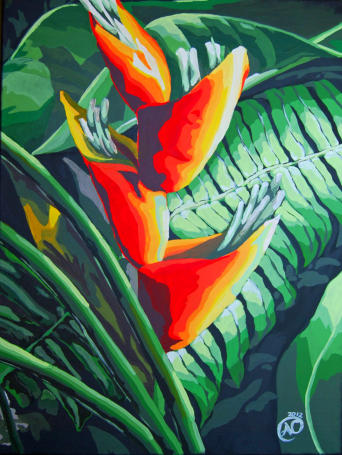 "Heliconia in Light"  Acrylic on Canvas 23"x31"