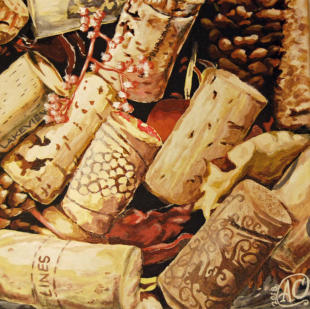 "Cork Potpourri" Acrylic on Canvas 12"x12"