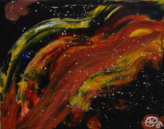 "Falling Comet 3"  Acrylic on Canvas 7"x9"