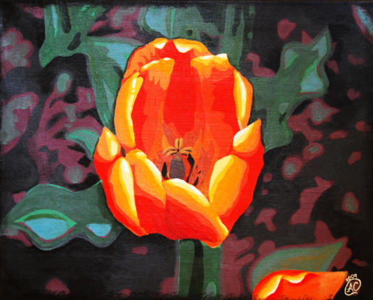 "Tulip at a distance"  Acrylic on Canvas 16"x20"